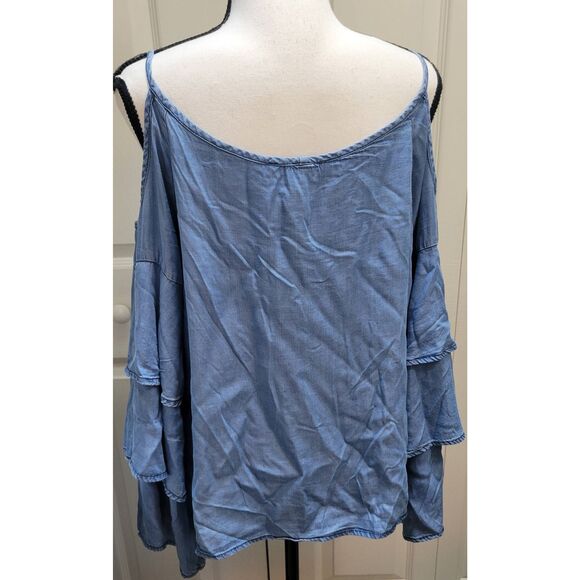 INC International Concepts Womens Sz 10 Chambray Spaghetti Strap Cold Shoulder - Picture 6 of 7